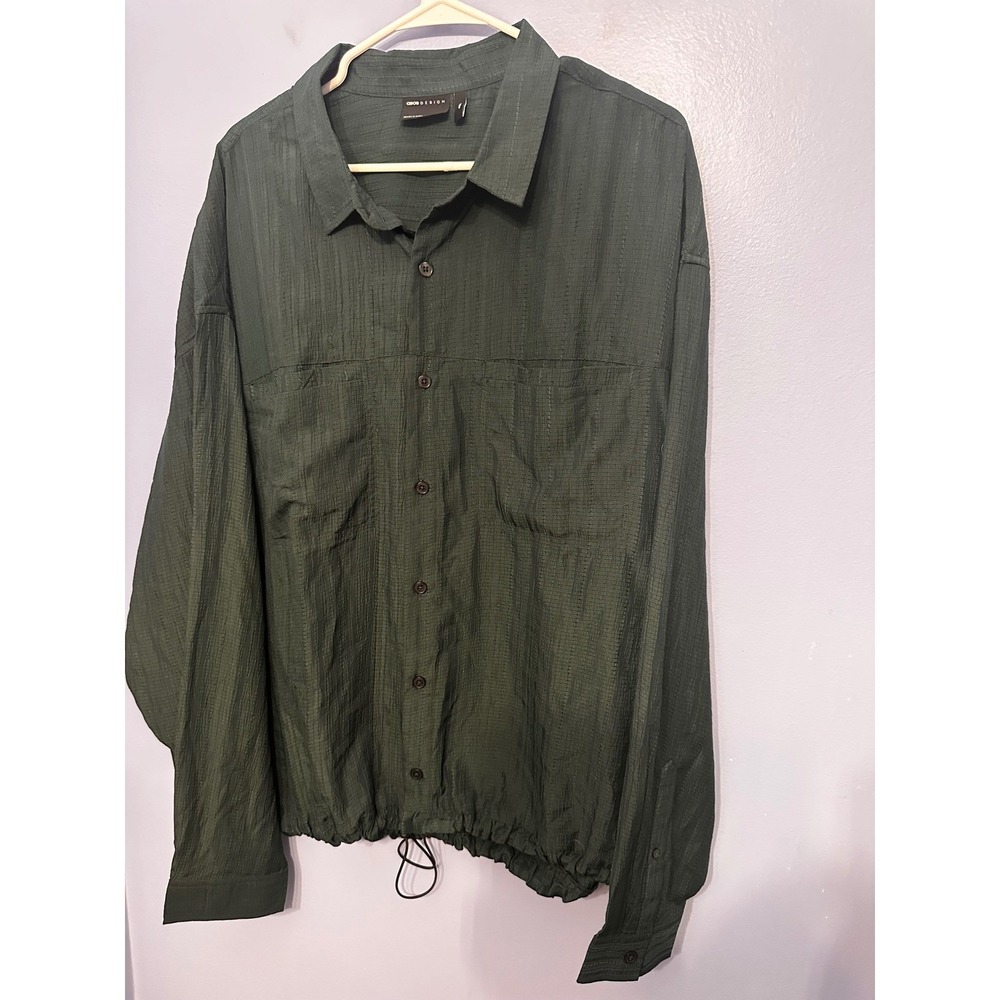 ASOS DESIGN 4XL Forest Green Textured Oversized‎ Drawstring Hem Utility Shirt